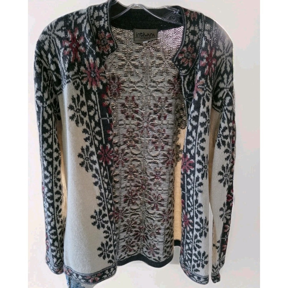 Vintage Intiwara Women's 100% Alpaca Cardigan Nordic XL Full Zip - Picture 2 of 15